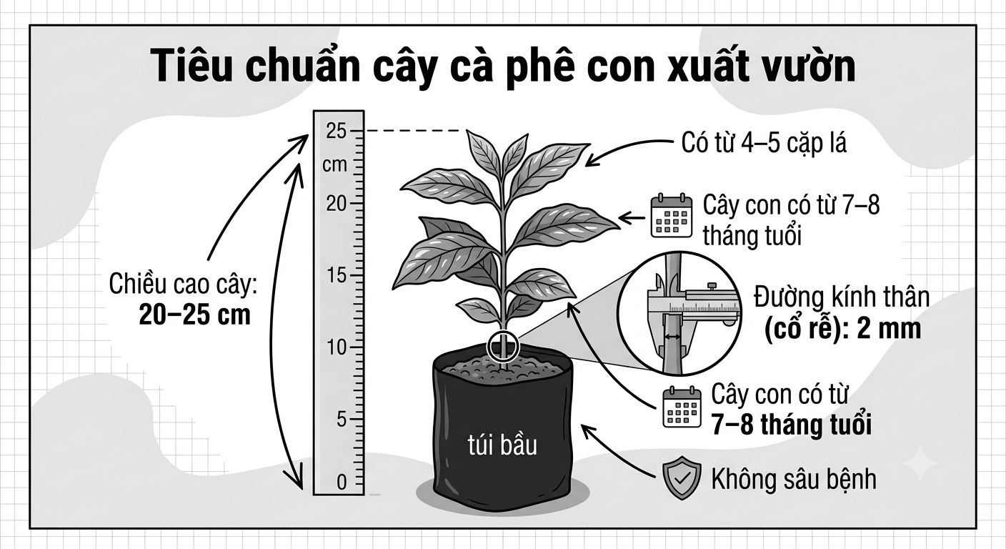 Tiêu chuẩn cây cà phê con xuất vườn